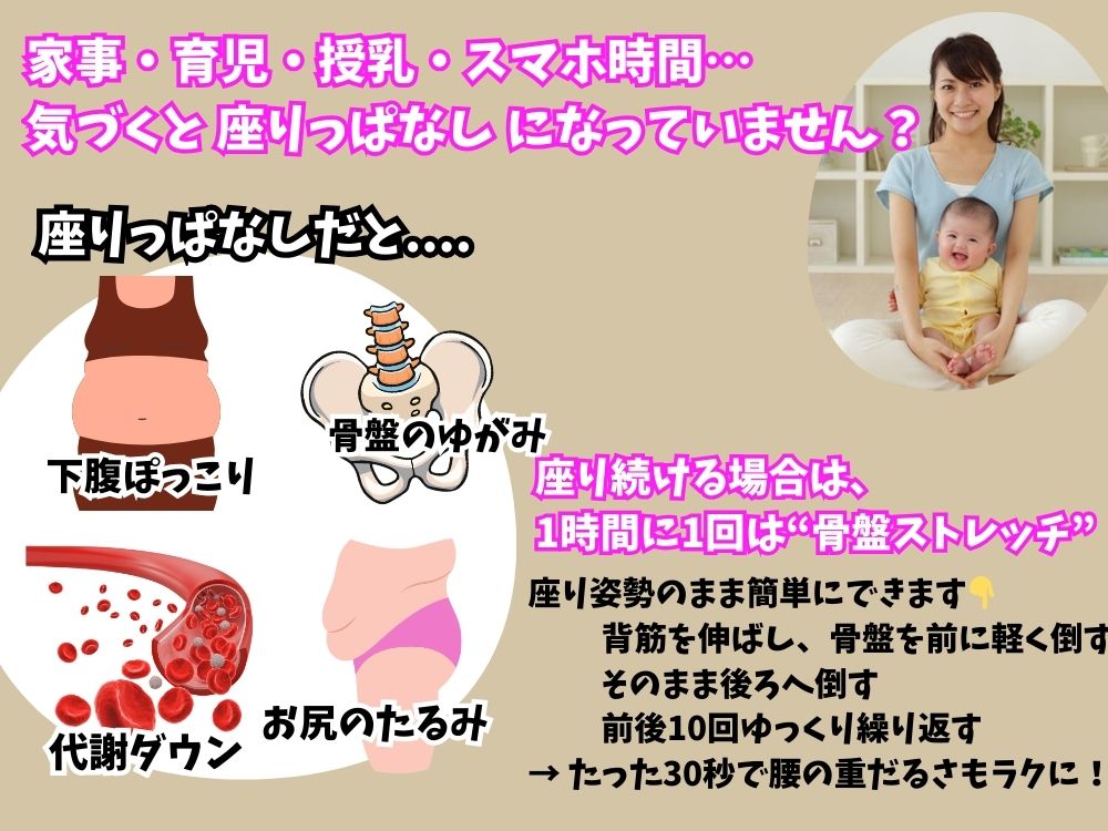 【座り方ひとつで体型が変わる!】産後の体型戻り・腰痛にお悩みのママへ